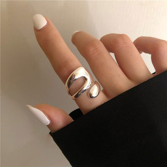 Fashion 925 silver high-end interlaced hollow tide irregular curve opening ring
